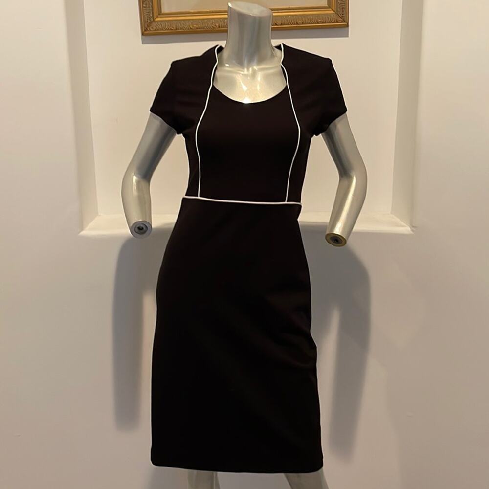 John Lewis Ponte Sheath  Black  Dress with white trim size 8